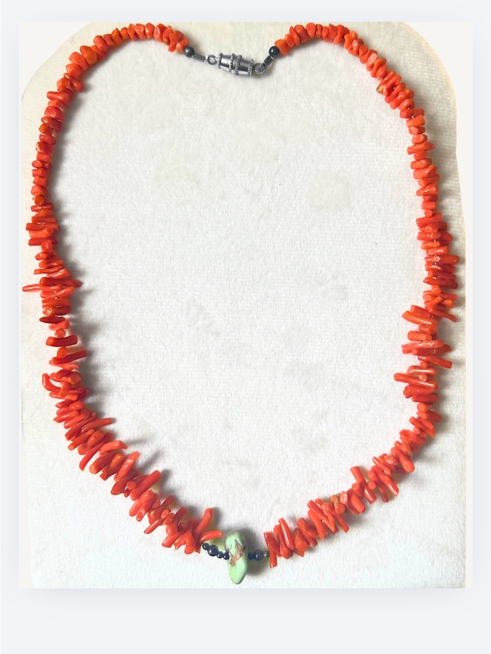 RARE Natural Red Coral Turquoise Sterling Necklace 17 Inch - Picture 3 of 7